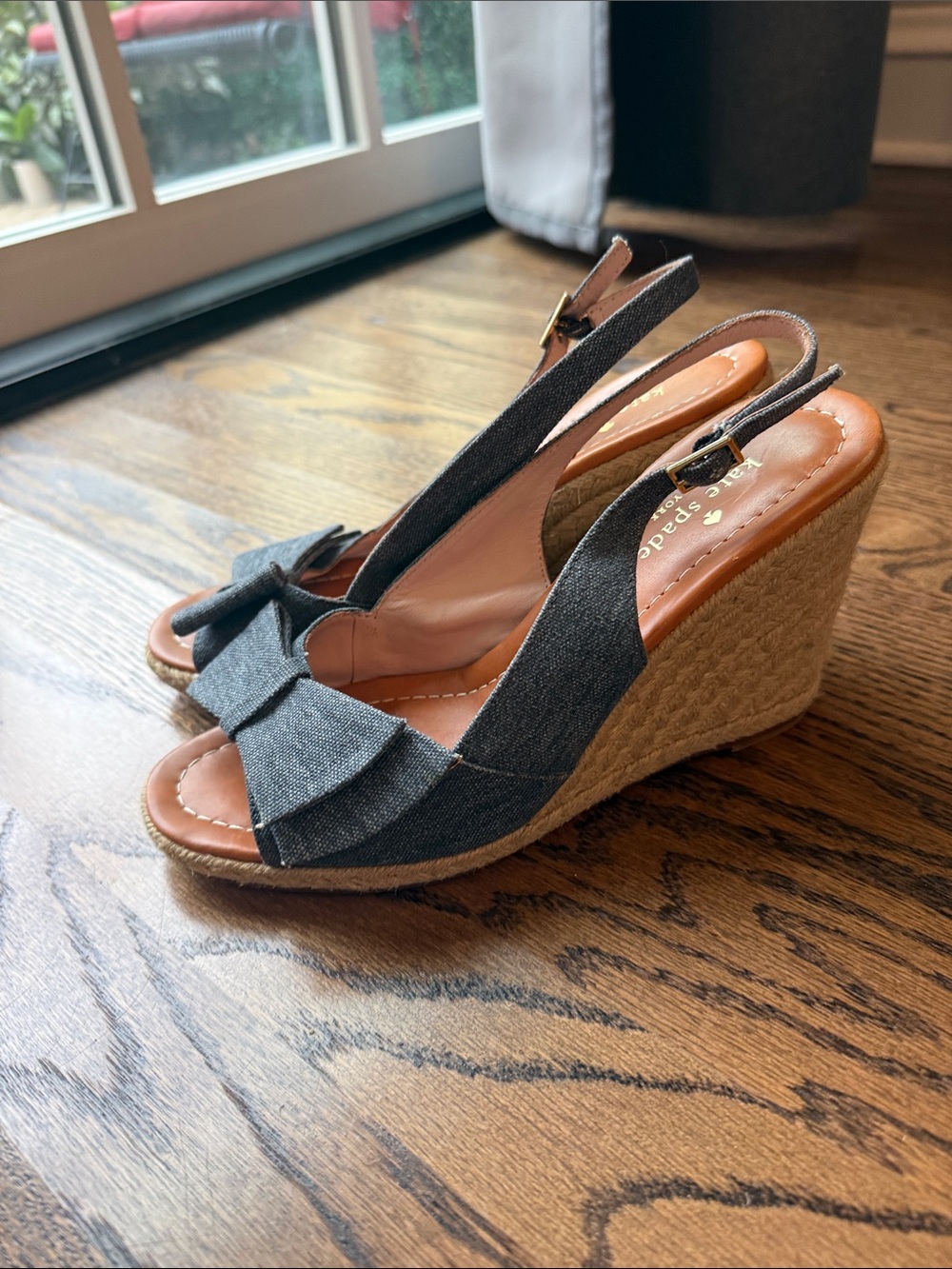 kate spade Denim Bow Slingback Espadrille Wedges size 9